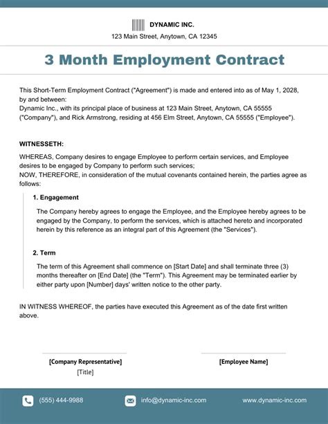 3 Month Employment Contract Template Venngage