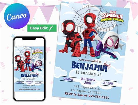 Invitación de cumpleaños editable de Spidey y sus increíbles Etsy España