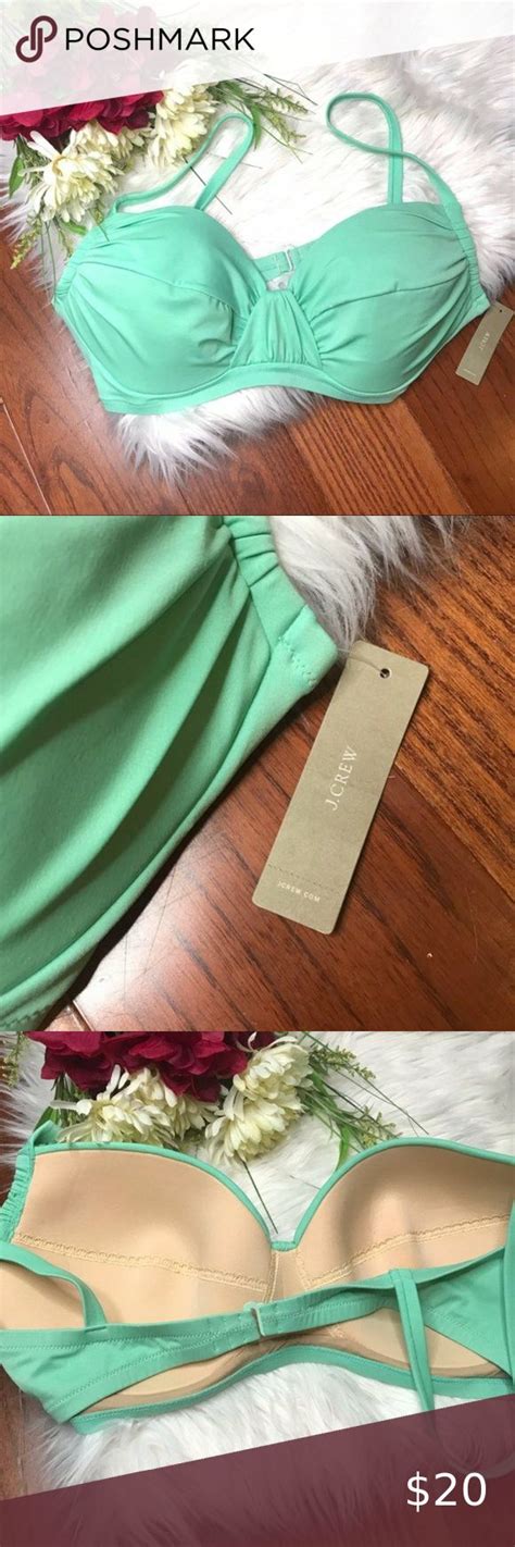 J CREW D Cup French Ruched Bikini Top Mint Green Bikini Tops