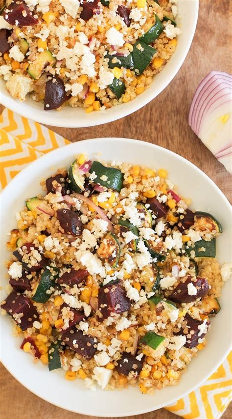 Grilled Zucchini Corn And Beet Quinoa Salad With Lime Dressing The