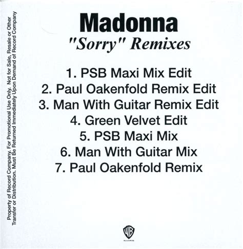 Madonna Sorry Remixes 2006 Cdr Discogs