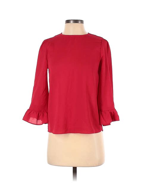 Van Heusen 100 Polyester Solid Colored Red Long Sleeve Blouse Size Xs