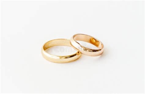 Two Rose Gold Wedding Rings Isolated on White, Wedding Rings Concept. Stock Image - Image of ...