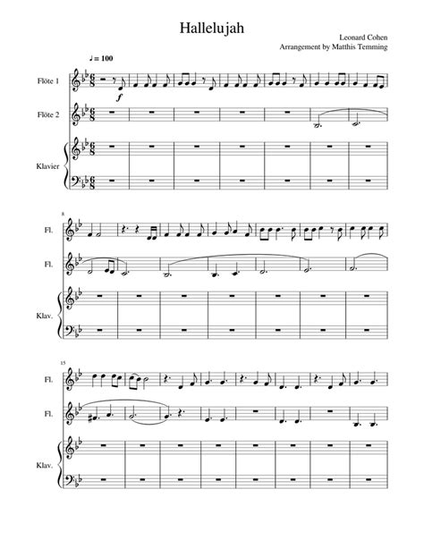 Hallelujah Sheet Music For Piano Flute Mixed Trio