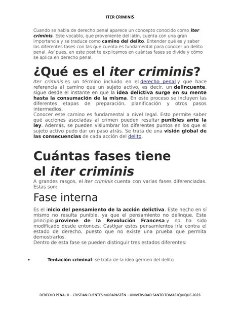 ITER Criminis ITER CRIMINIS Cuando Se Habla De Derecho Penal Aparece