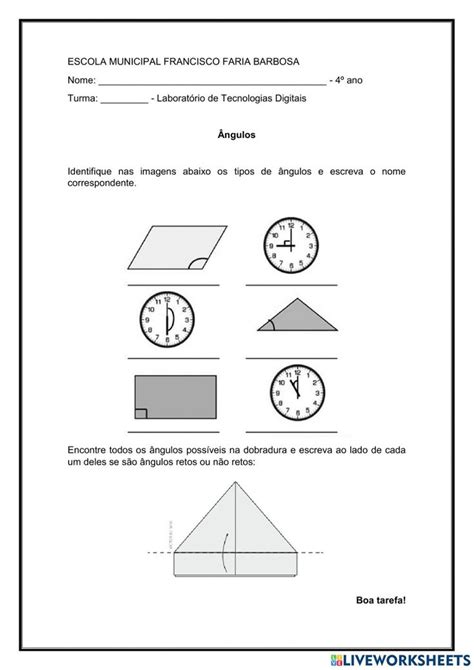 Ângulos retos e não retos worksheet Workbook School subjects Google