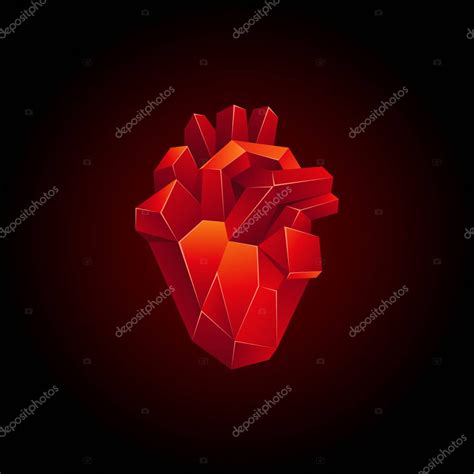 Corazón Humano Rojo De Poli Bajo Sobre Un Fondo Negro Anatomía