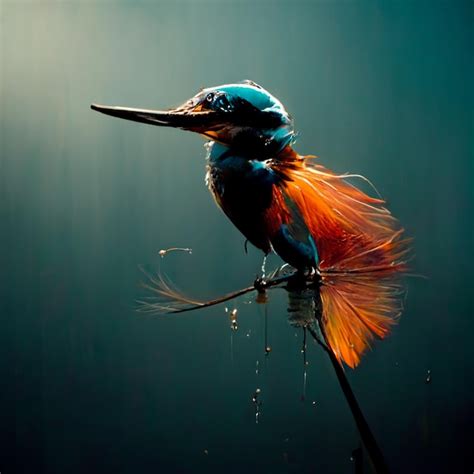 Un P Jaro Con Plumas Naranjas Y Azules Est Sentado En Un Estanque