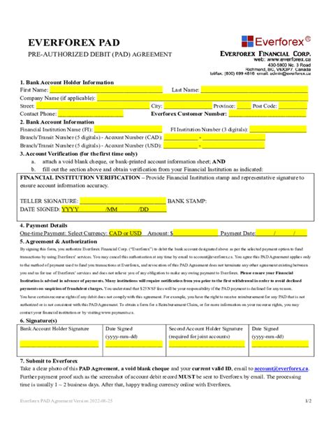 Fillable Online Pre Authorized Debit Agreement Payor S One Time Pad Fax Email Print Pdffiller