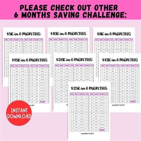 10k Savings Challenge 26 Weeks Saving Tracker Printable 6 Months Savings Challenge 10k