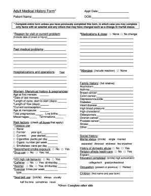 Fillable Online Adult Medical History Form Fax Email Print PdfFiller