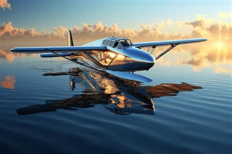 Premium AI Image | The gleaming reflection of an amphibious plane on ...