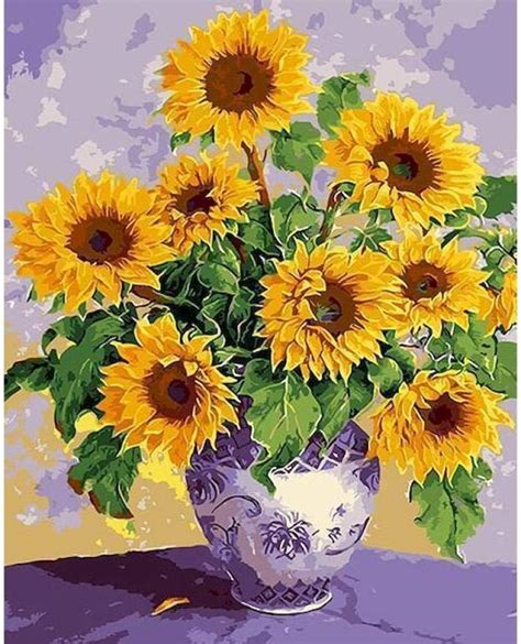 Sunflower Painting By Numbers For Adults On Canvas Handmade Acrylic Paint Diy Kits Coloring By