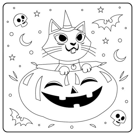 Gatos De Halloween Para Colorear Para Niños Vector Premium