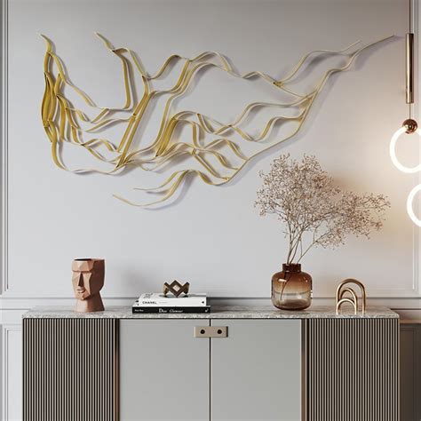 Luxury Abstract Wavy Lines Wall Decor Irregular Metal Wall Art In Gold