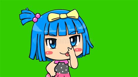 Animated Blue Haired Girl Is Watching You Green Screen Stock Footage