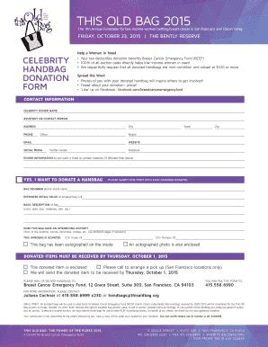 Fillable Online Bcef Celebrity Handbag Donation Form Breast Cancer