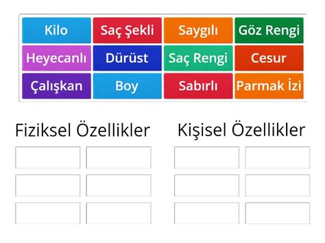 Hayat Bilgisi fiziksel kişisel özellikler Group sort