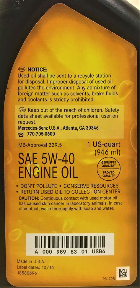 Mercedes Benz Genuine Engine Oil Fully Synthetic SAE 5W 40 58 OFF