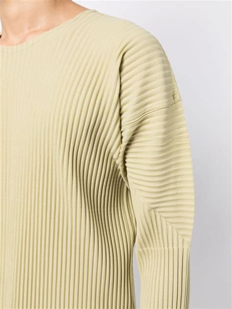 Homme Pliss Issey Miyake Fully Pleated Long Sleeved Top Green Farfetch