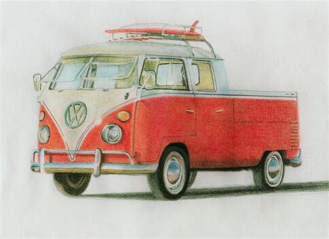 VW Bus Colored Pencil Drawing — Norb Lisinski