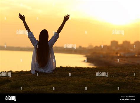 Back View Backlight Portrait Of A Happy Single Woman Seeing The City At