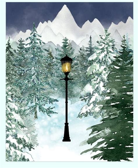 Narnia watercolor concept art with lamp post on redbubble | Aquarela