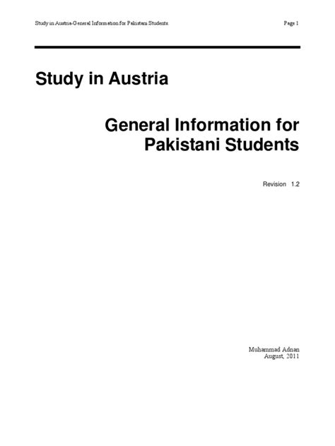 Study in Austria-General Information For Pakistani Students | PDF ...