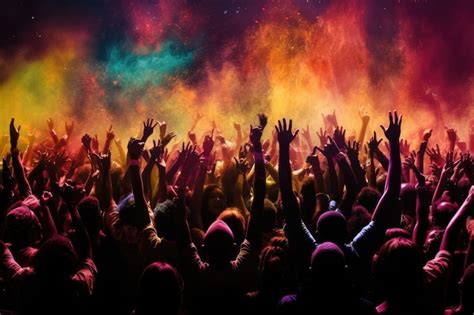 Premium AI Image | Crowd at a music festival with raised hands Colorful ...