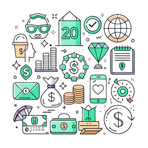 Financial And Business Icon Set Colorful Money Budget And Savings