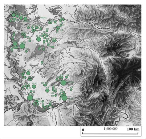 Map with layout of Sarmatian burial finds in the area comprised between ...