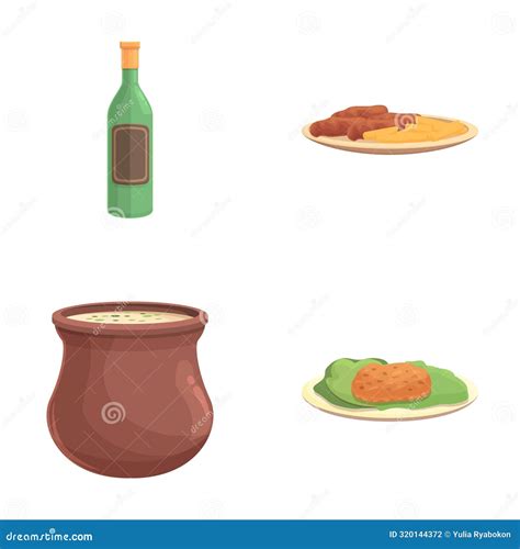 Balkan Cuisine Icons Set Cartoon Vector Traditional Dish From Balkan