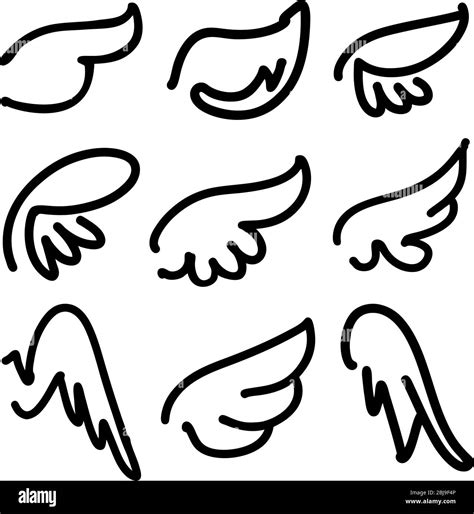 Angel Wings Icon Set Sketch Stylized Bird Wings Collection Cartoon