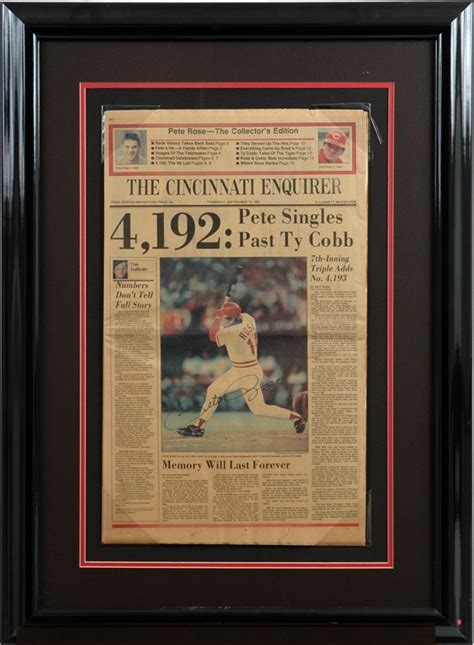 Pete Rose 4192 Hit Signed Cincinnati Enquirer Newspaper