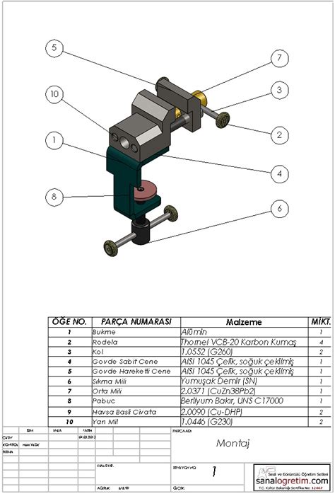 TEKNIK RESİM Mengene Montajının Teknik Resim Sayfasının Oluşturulması