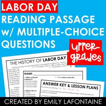 Labor Day Reading Comprehension Passage By Emily Lafontaine Tpt