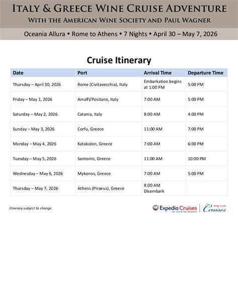 2026 AWS Wine Cruise Itinerary Expedia Wine Club Cruises