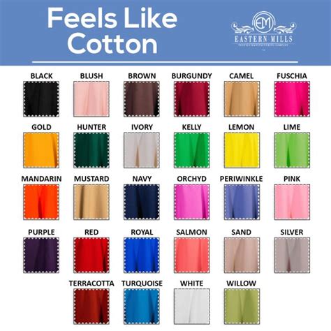 The Color Chart For Feels Like Cotton Which Is Available In Various