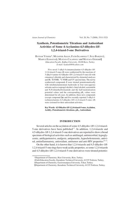 Pdf Synthesis Potentiometric Titrations And Antioxidant Activities