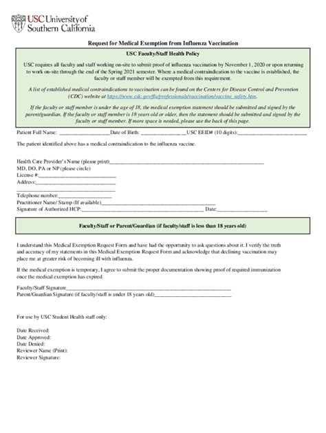 Fillable Online Employees Usc PDF Request For Medical Exemption From