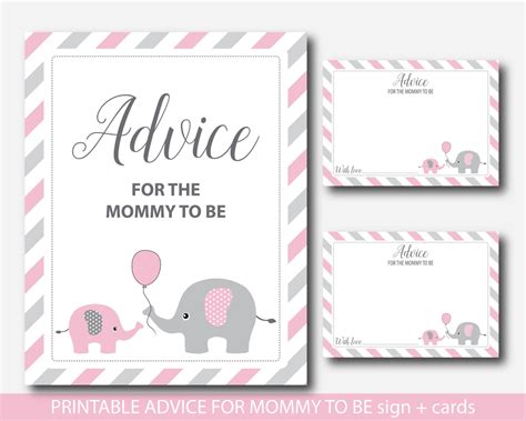 Pink Advice For Mommy To Be Cards With Sign Elephant Advice