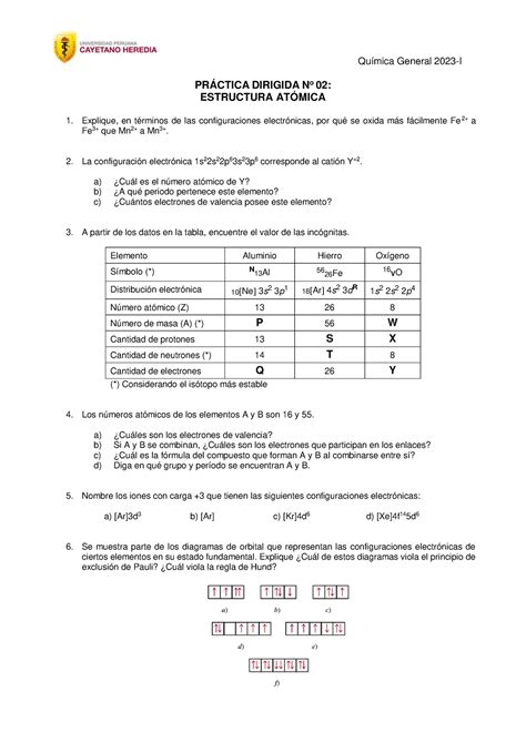 Pd02 Qg Estructura Atomica Química General 2023 I PrÁctica Dirigida No 02 Estructura