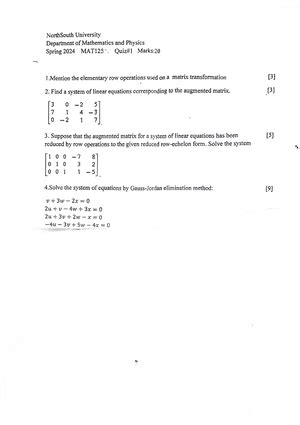 MAT 125 Course Outline Department Of Mathematics And Physics Course