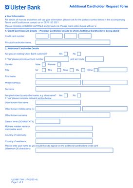 Fillable Online Additional Cardholder Request Form Fax Email Print