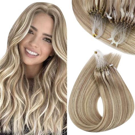 Sunny Microbeads Real Hair Extensions Human Hair Ash Blonde Highlights