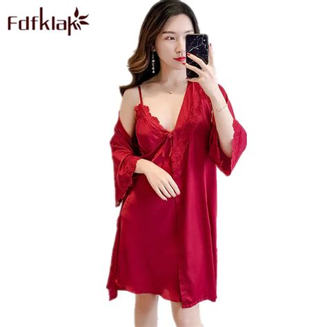 Womens Silk Robe 2 Piece Sleepwear Women Robe Set Nightgowns With