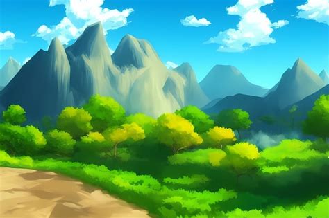 Ilustração de pintura digital de cena de paisagem belas montanhas