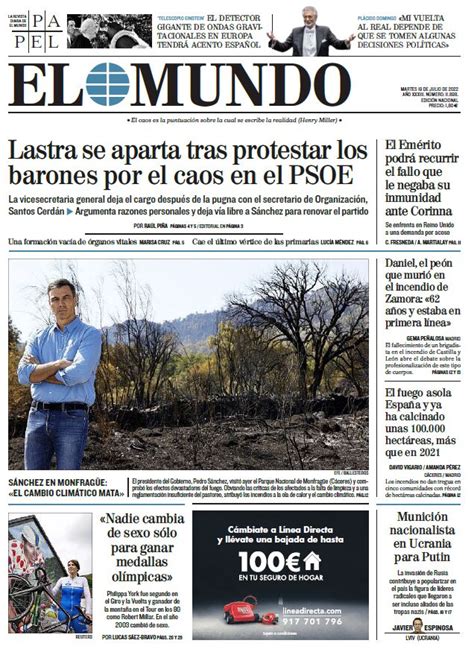 Front Page Of EL MUNDO For Tuesday July 19 2022 Teller Report