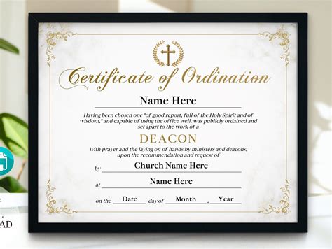 11x8 5 Certificate Of Ordination Deacon Ordination Certificate Printable Editable Certificate