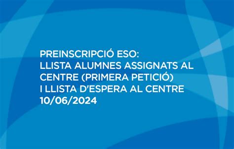 Llista D Admesos I Llista D Espera Preins Eso Escola Pia Nostra